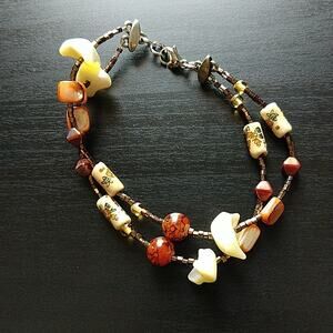 Hanzi Seashell and Bead Bracelet Thankful Prosperous cultural fashion jewelry